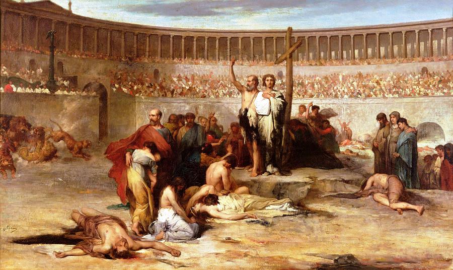 上图:油画《尼禄时代忠心殉道者的凯歌 Triumph Of Faith Christian Martyrs In The Time Of Nero》,19世纪法国画家Eugene Thirion绘。这幅画描绘了尼禄皇帝迫害基督徒的情景,彼得也在这场逼迫中受害,但他仍然教导:「基督既在肉身受苦,你们也当将这样的心志作为兵器」(彼前四1)。基督徒赤手空拳地「将这样的心志作为兵器」,最后征服了罗马帝国,两百多年以后,罗马皇帝不得不宣布基督教为国教。